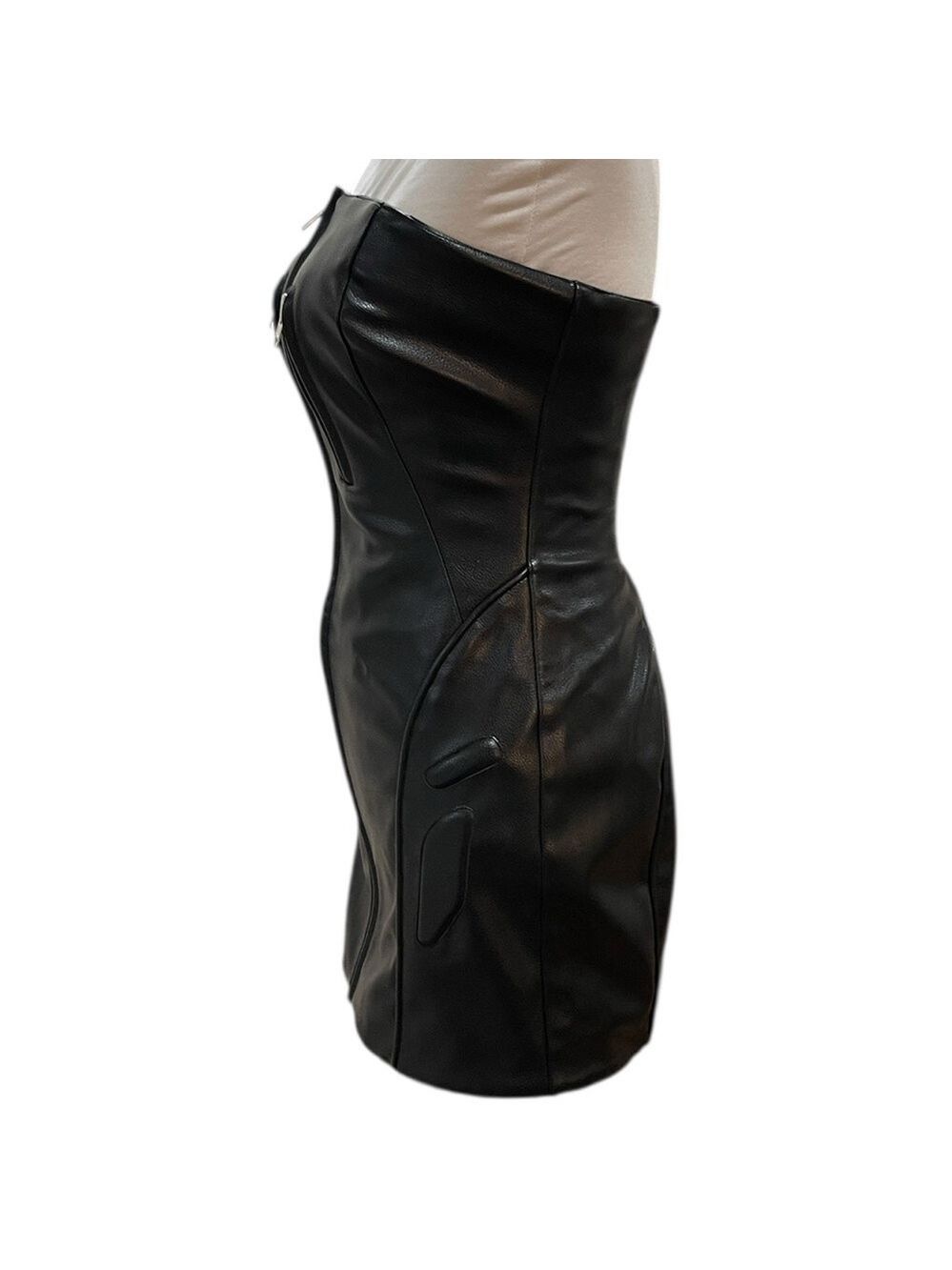 Nwt Khy X Namilia Faux Leather Strapless Mini Dress Zip Front Sz S Black — image 7 of 8